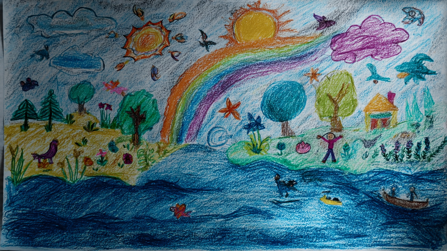 Dessin d'enfant représentant une lumière ou un jardin coloré