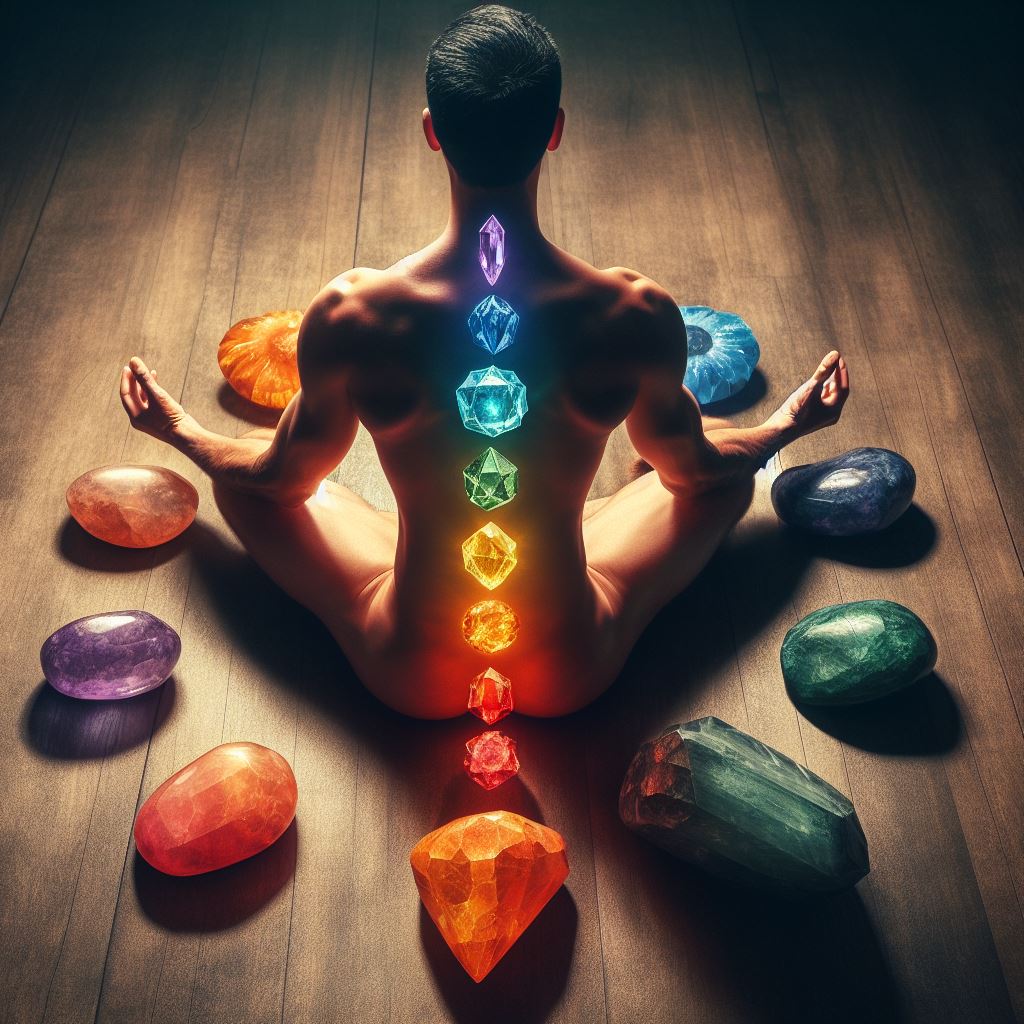 8: Chakras : pierres ou cristaux alignés