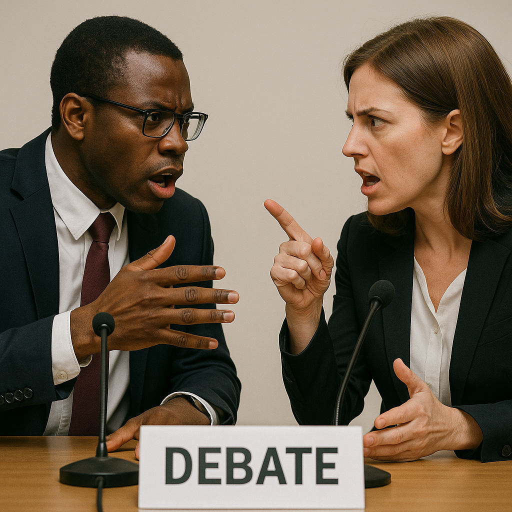 Représentation d'une EMI négative ou de deux personnes en débat