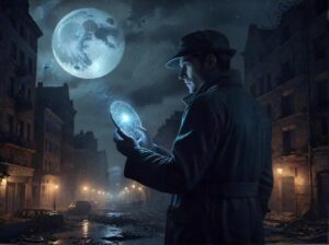 Mystical Illustration of a Psychic Detective Using Remote Viewing