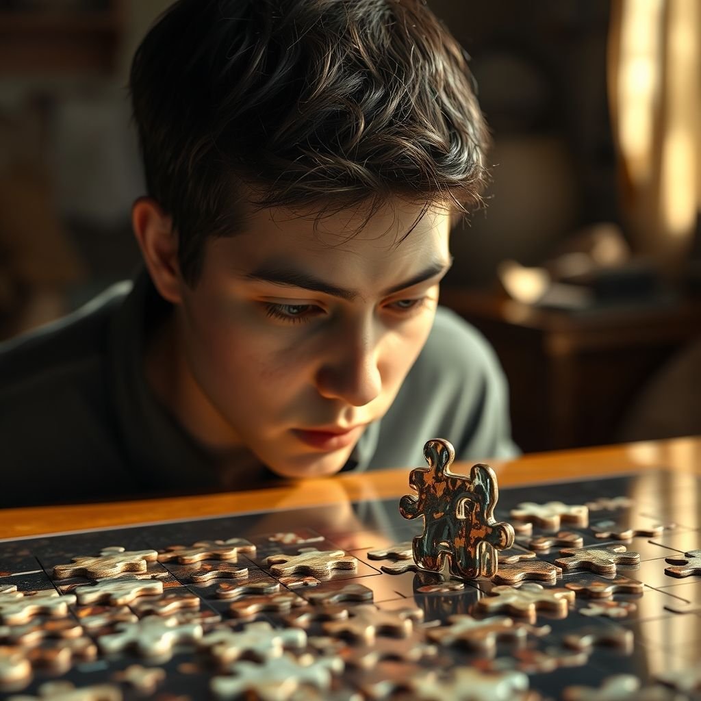 Personne seule regardant un chemin complexe, ou puzzle incomplet